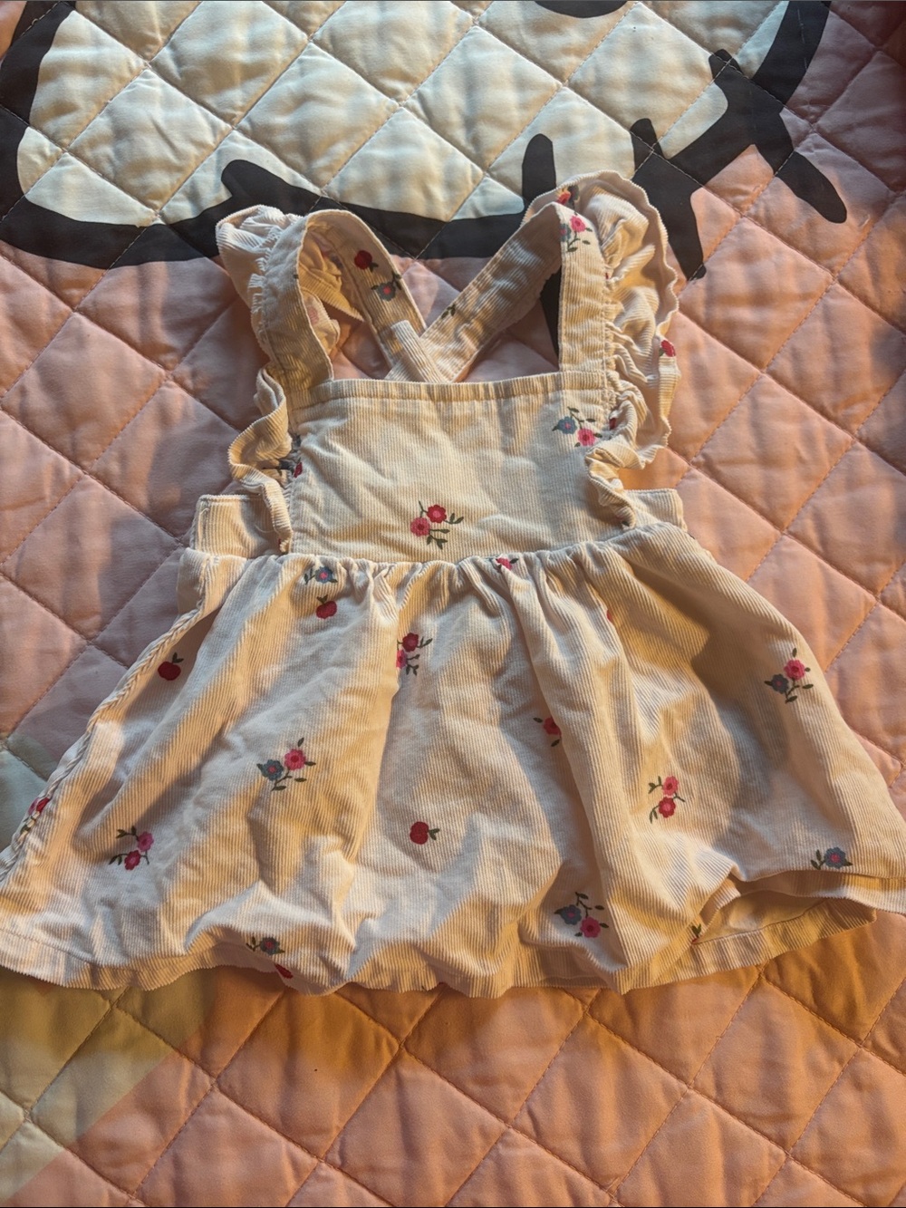 GAP Cream Floral Corduroy Sundress with Pink & Red Flowers